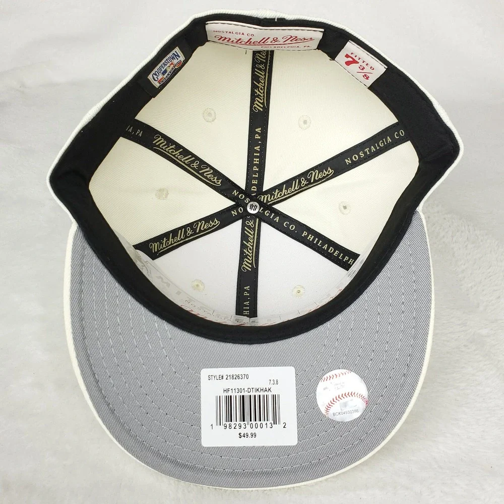 Detroit‎ Tigers Mitchell & Ness MLB Fitted 7 3/8 Liberty Hat Cap Cream NWT